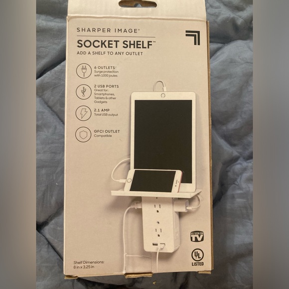 NWT Socket Shelf By Sharper Image 6 outlets 2 USB ports OFFICE DORM BATHROOM - Picture 7 of 9
